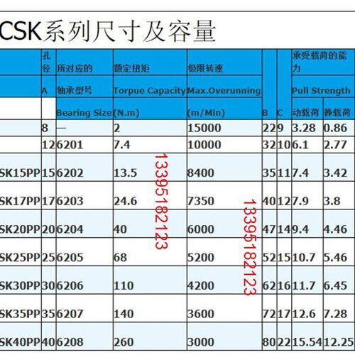 单向轴承CSK8 10 12 CSK15 CSK17 20 25 30 35 40 6004 6005 6006