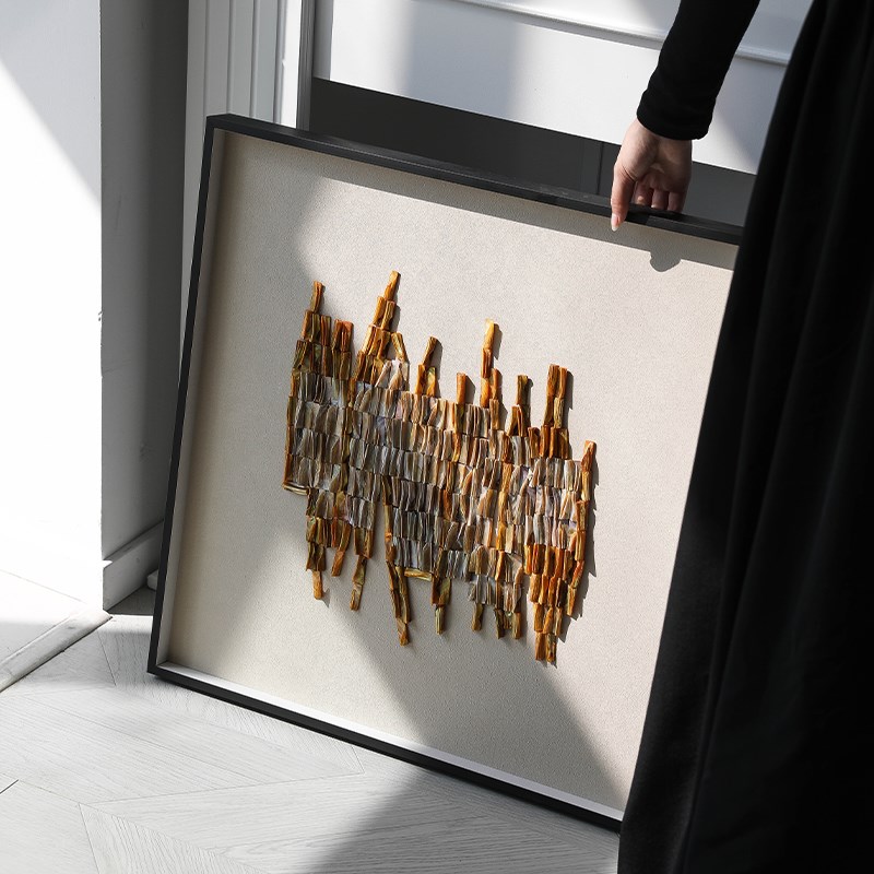 轻奢金色贝壳装饰画欧式立体三联挂画客厅玄关背景墙艺术壁饰图片