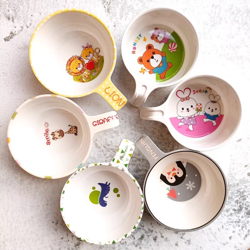 恐龙企鹅儿童碗家用带手柄碗婴儿宝宝碗食品级学生吃饭碗可爱勺子