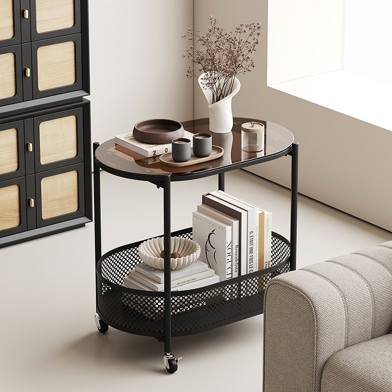 复古小茶几沙发边几客厅小边桌中古可家用卧室玻璃小推车