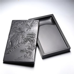 名师作品老坑砚台江山如画歙砚带盖档文房书法绘画端