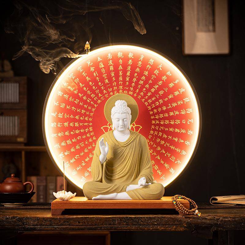 陶瓷摆件佛光如来佛祖客厅玄关释迦牟尼佛像禅意大日如来家居饰品