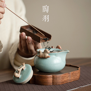 泡茶单壶 天青汝窑手抓壶防烫陶瓷家用茶壶大容量功夫茶具茶杯套装