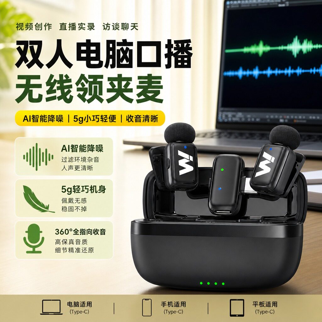 麦拉达X2mini电脑口播麦克风无线降噪领夹式手机迷你专业收音录音