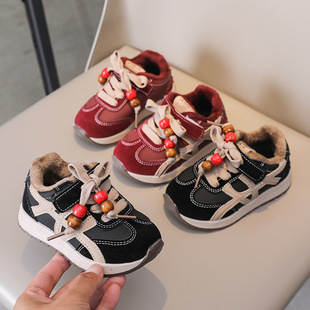 2025冬季加厚加绒儿童皮面板鞋男童运动鞋韩版软底女童保暖老爹鞋