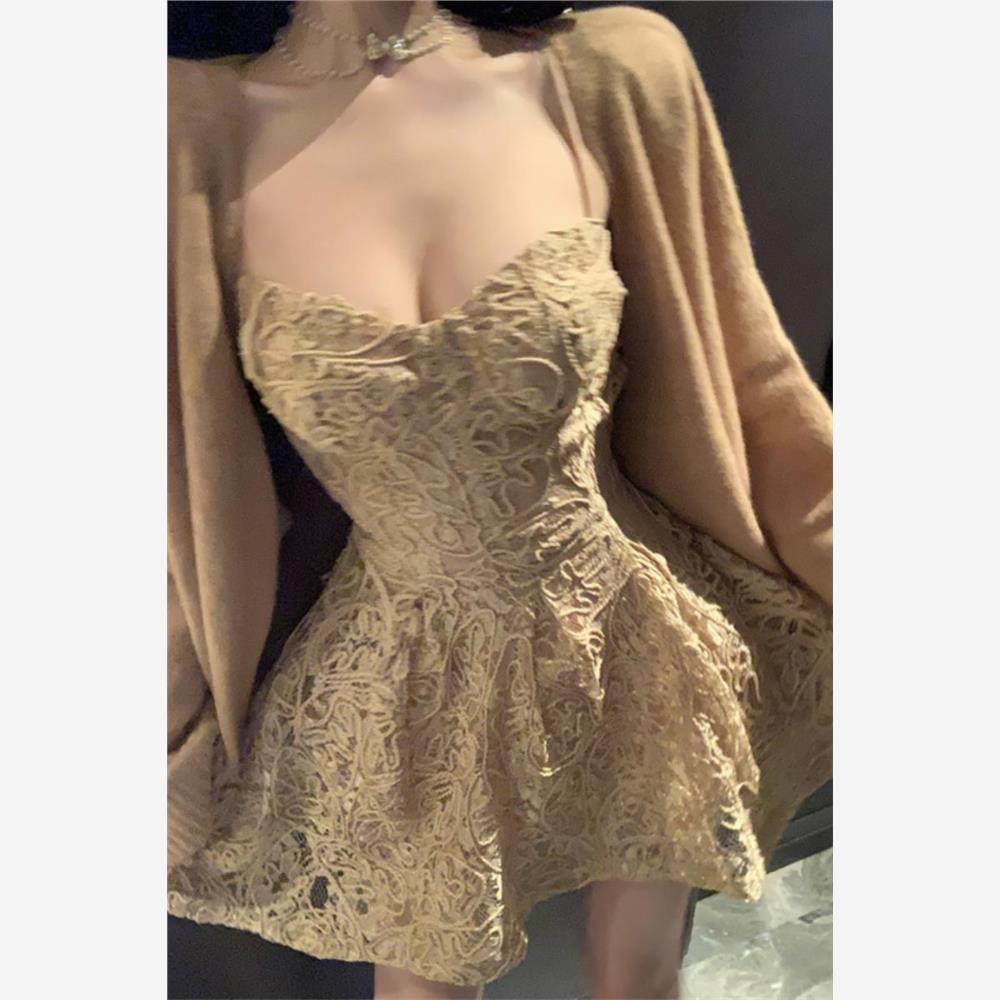 纯欲风辣妹时尚套装女秋装中长款针织开衫绝美复古吊带裙两件套潮