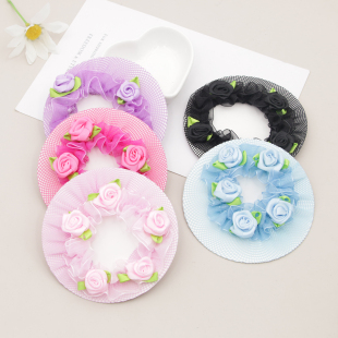 女童弹性发网丸子头发罩玫瑰花网兜头饰舞蹈头花发饰新款儿童发网