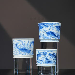 望月怀古鱼藻纹直口杯 景德镇全手工手绘高档送礼茶器主人杯茶杯