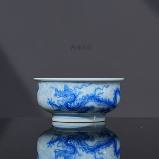 望月怀古海水三龙炉式杯120ml 景德镇釉下彩手工手绘高端单杯茶杯