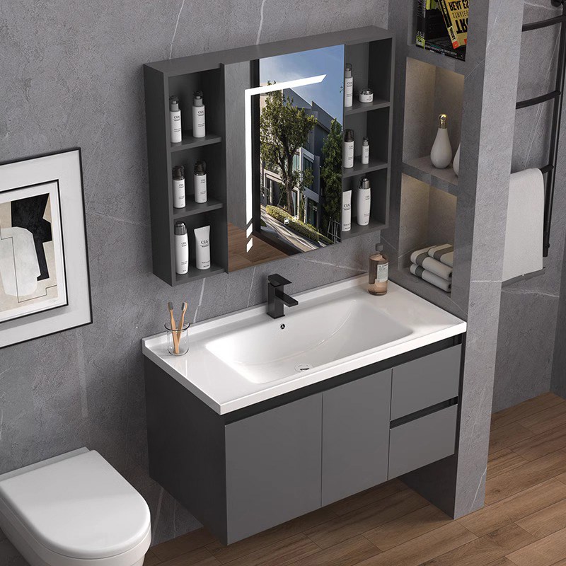 加厚陶瓷一体洗脸洗手盆柜组合太空铝浴室柜岩板卫生间洗面洗漱台