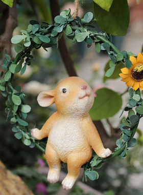 庭院装饰 户外花园小摆件树上装饰 创意卡通动物树脂小兔子摆件