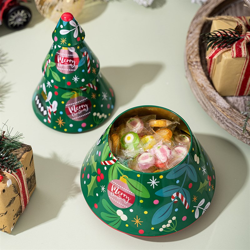创意圣诞节装饰用品圣诞树形马口铁罐糖果盒绿色小树收纳盒饼干盒