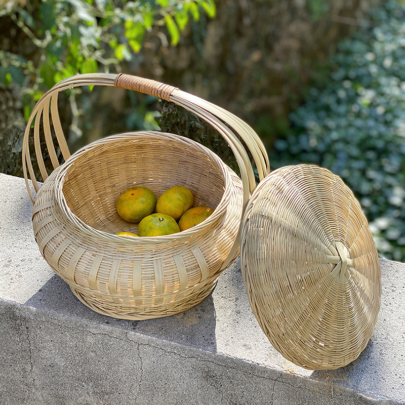 带盖手提篮 拜神篮子竹编制品结婚喜庆鸡蛋筐收纳篮装饰怀旧手工