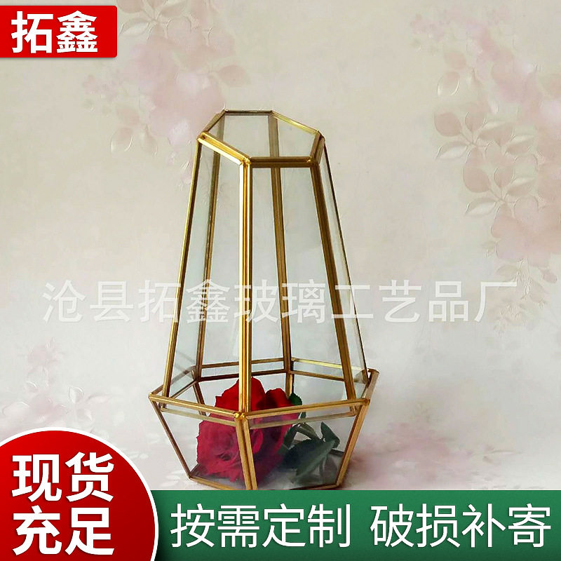 几何型可分离式 六边体金属框架 玻璃微景观花瓶  办公室DIY摆件