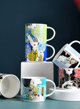 国潮旗袍陶瓷水杯碗盘子中国风菜盘沙拉盘家居装饰水果盘饰品摆件