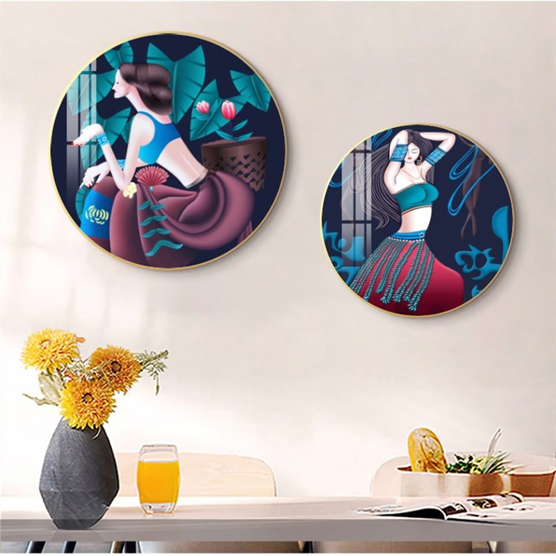 少数民族风情彝族圆形装饰画舞蹈室背景组合画卧室餐厅挂画高级感图片