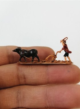 复古精品农夫犁地微景造景装饰奇石盆景假山枯山水鱼缸树脂小摆件