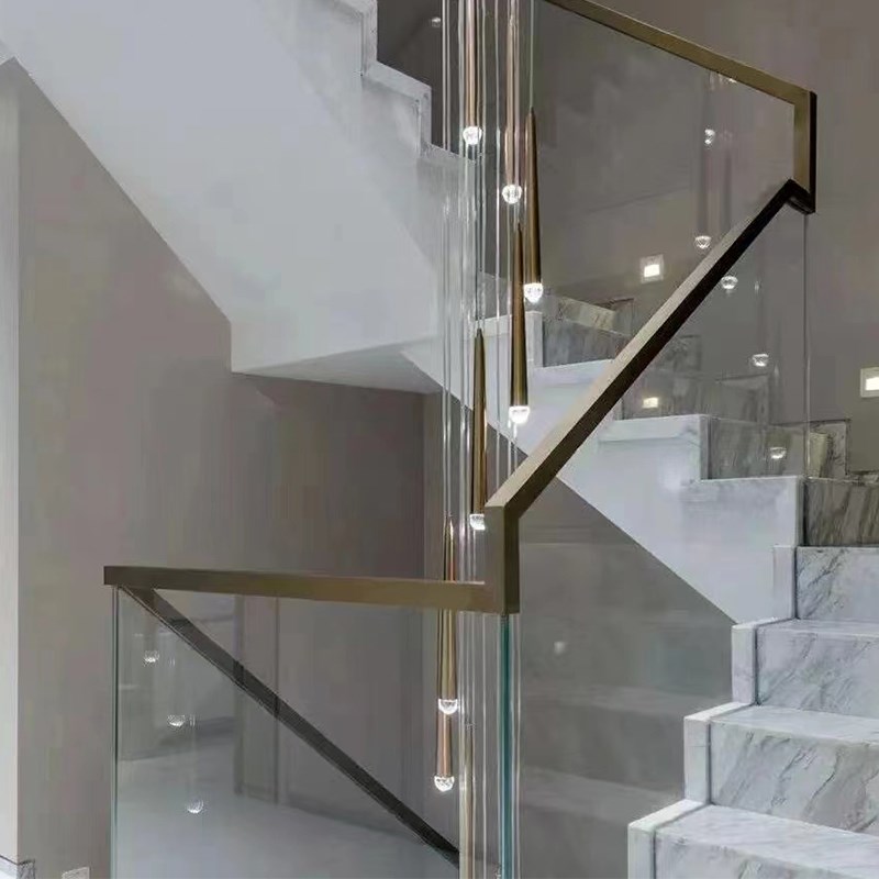 深圳锯齿槽玻璃楼梯扶手护栏钢化超白烤漆实木别墅公寓不锈钢扶手