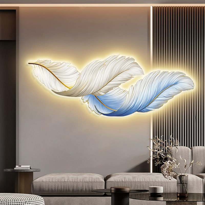 羽毛客厅沙发背景墙装饰画玄关过道挂画LED带灯发光卧室床头壁画