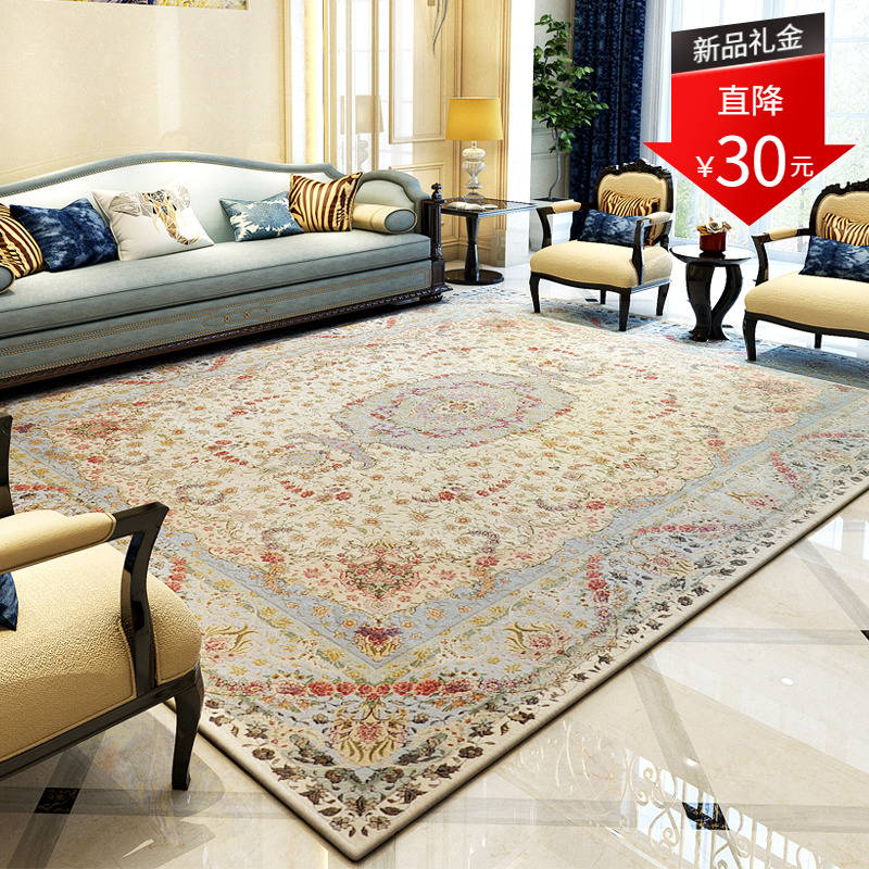 地毯蓝色客厅卧室欧美茶几毯入户民族书房床边毯家用欧式可擦洗