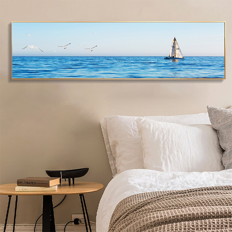 5874大海横版客厅沙发背景墙一帆风顺装饰画海景帆船挂画平面有框