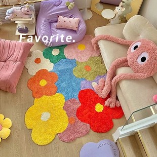 多巴胺花朵客厅沙发地毯茶几毯卧室床边毯少女房间不规则毛绒地垫