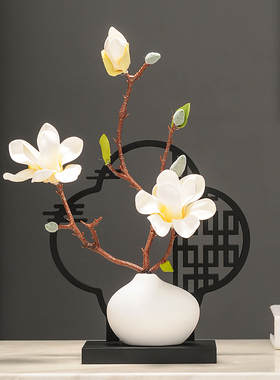 中式仿真海棠花盆景屏风摆件客厅装饰品玄关电视柜酒柜办公室景观