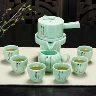 功夫泡茶器防烫家用复古创意石来运转石磨茶具 懒人茶具半自动套装