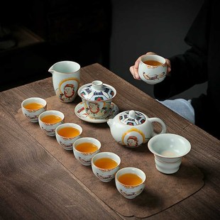 家用客厅办公室陶瓷泡茶壶盖碗茶杯高档送礼 手工汝窑功夫茶具套装