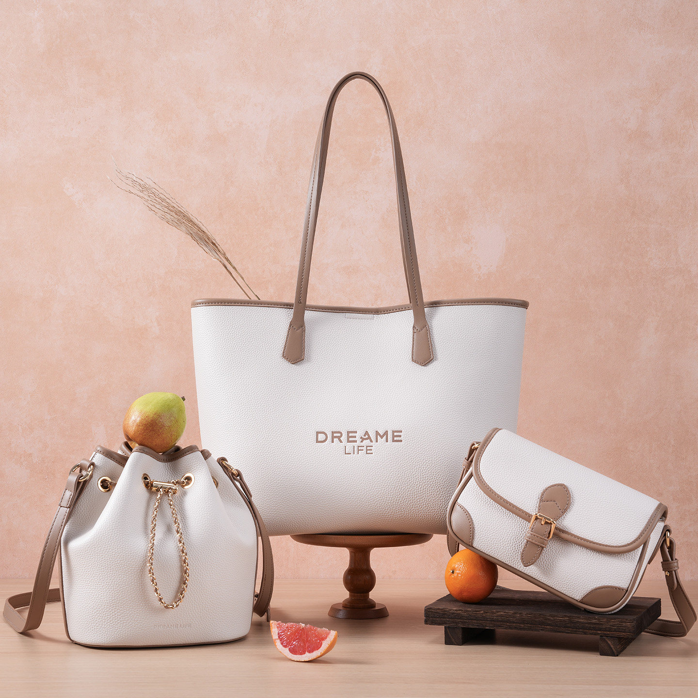 NEVERLAB都市静奢托特包单肩包斜挎包水桶包白色复古质感百搭通勤