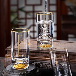 家用轻奢一两水晶玻璃杯子中式 金箔二两白酒杯带刻度套装 酒具