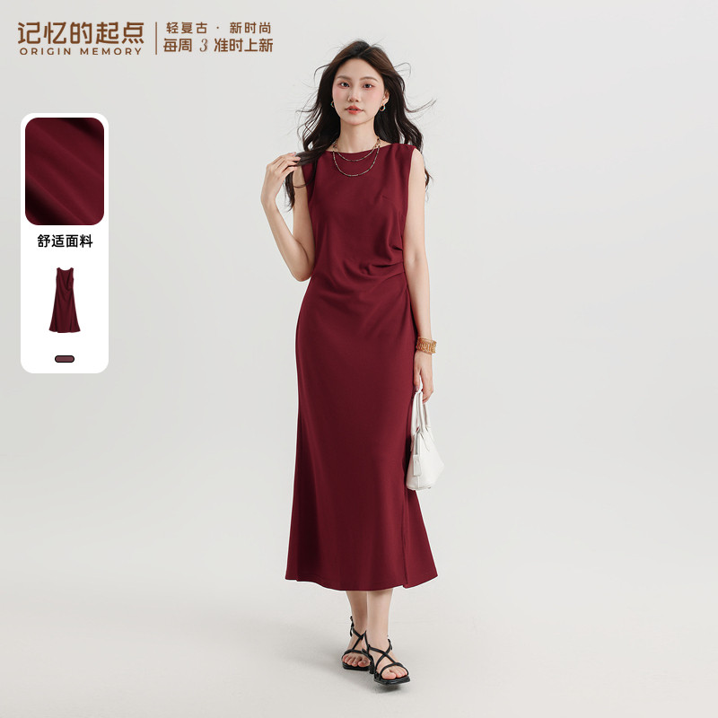 记忆的起点无袖连衣裙2026夏季新款收腰显瘦红色订婚裙70GX85821Z