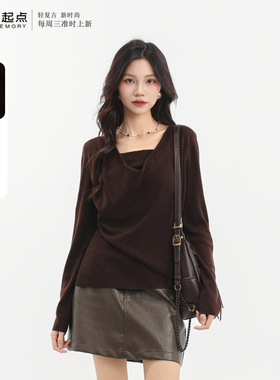 记忆的起点套头毛衣2025冬季新款设计感荡领针织上衣女69AD52027