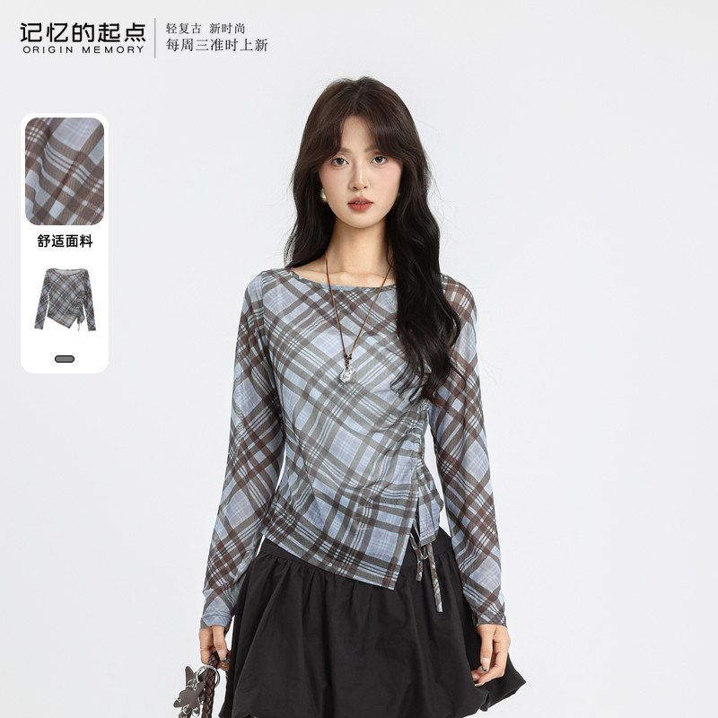记忆的起点格纹小衫女2025秋季新款长袖显瘦时尚针织衫69GQ3035D