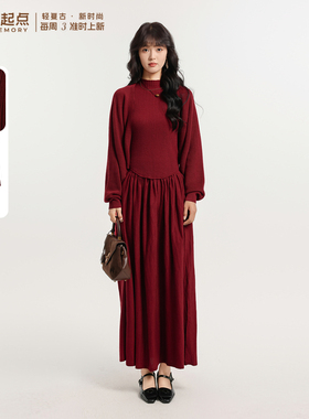 记忆的起点针织套装裙2026春季新款新年红色套装三件套70GC82126