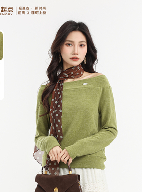 记忆的起点针织衫2026春季新款一字领时尚显瘦宽松上衣70GC3001Z