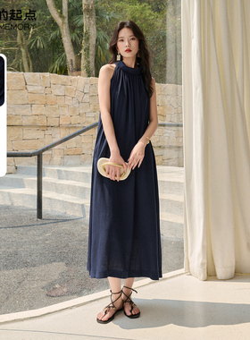 记忆的起点挂脖连衣裙长款无袖气质小黑裙2025夏季新款69AX89560