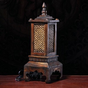 泰国进口复古柚木镂空台灯摆件家居装饰创意走廊地灯木质床头灯