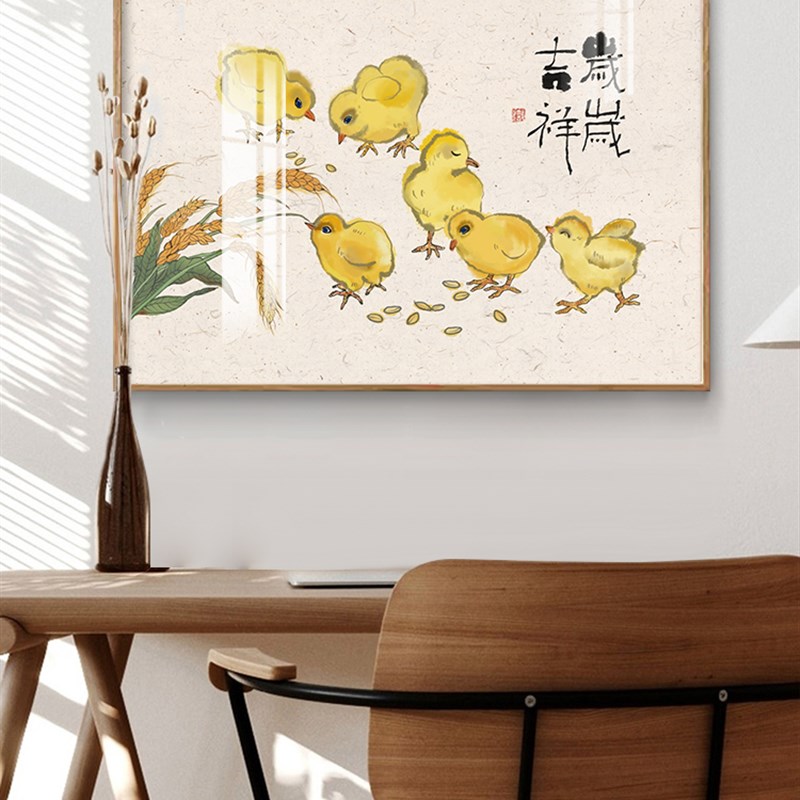 餐厅装饰画现代简约客厅沙发背景墙面卧室面画水墨大吉大利鸡挂画图片