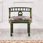 金色祖母绿美式 单人沙发椅电脑椅客厅休闲看书实木靠背椅复古整装