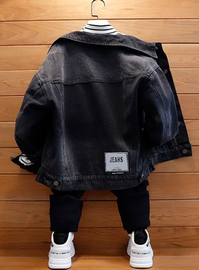 男童加绒牛仔外套中大童秋冬加厚牛仔衣儿童黑色牛仔服外穿童装潮