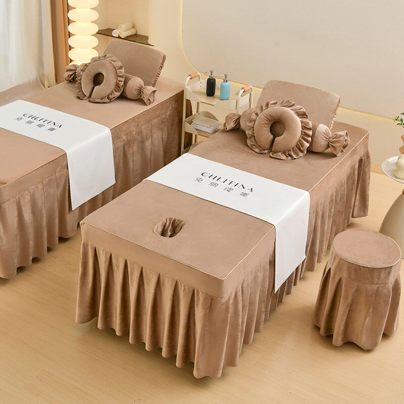 秋冬兔毛绒美容床罩四件套2024新款高级奶油风美容院按摩三四件套