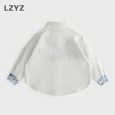LZYZ童装儿童衬衫男童长袖衬衣宽松纯棉薄款春秋装洋气外套中小童