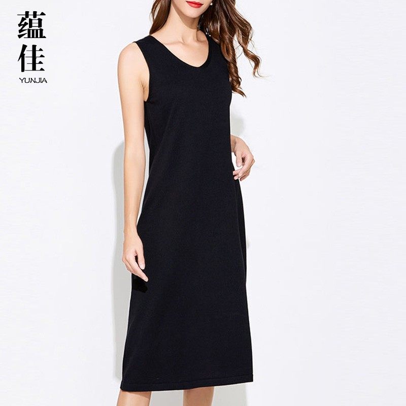 秋冬季大码女装修身背心针织吊带过膝中长款内搭打底毛衣连衣裙子