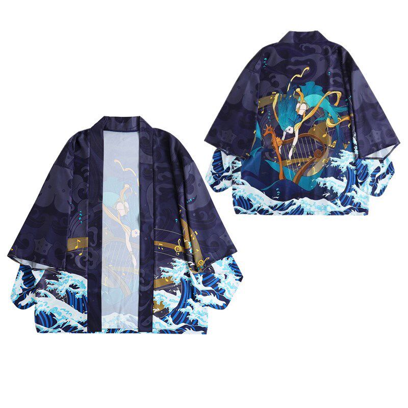 夏季新品 国风休闲元素七分袖情侣宽松原宿和服外套羽织披风开衫