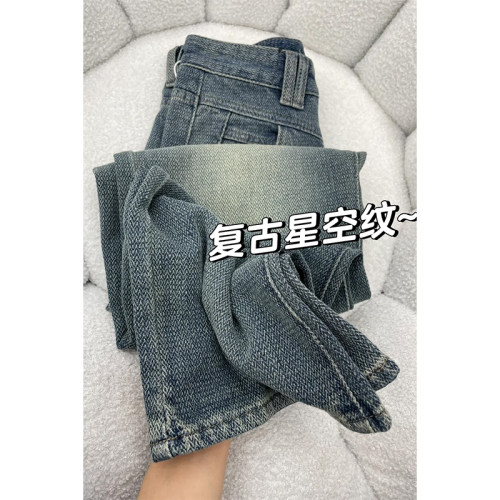 美式复古星空纹牛仔裤男春秋新款