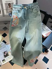 Straight-Leg Jeans for Men, Spring and Autumn 2026 New Trendy Brand, Chinese Style Design, Embroidered Loose Wide-Leg Pants