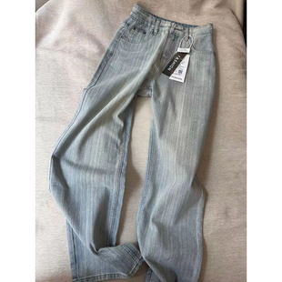 高街休闲裤 浅色纹理牛仔裤 美式 设计感宽松直筒阔腿裤 子 男春秋新款