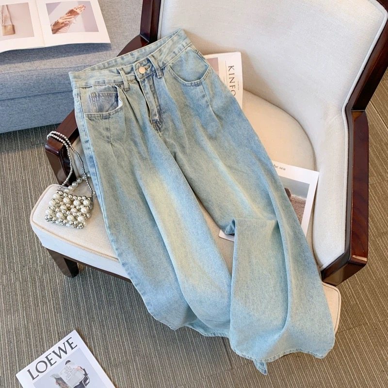 浅色牛仔裤男款春秋季潮牌设计感裤子美式高街水洗宽松直筒阔腿裤,男装,牛仔裤,淘宝优惠券,粉丝福利购,淘宝优惠卷