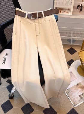 高级感米白色牛仔裤男春夏新款